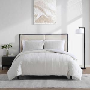 Vera Wang - Queen Comforter Set, Soft Cotton Bedding w/Smooth Cotton Percale Reverse, Lightweight for Year Round Comfort, 3 Piece Bed Set w/Matching Pillowcases (Woven Tucks Beige)