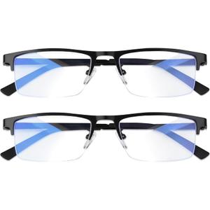 Blue Light Blocking Glasses, Lightweight Metal Half Frame Computer Reading/Gaming/TV/Phones Glasses,Filter UV Ray/Computer Glare with Spring Hinge Eyeglasses(2PCS Black)