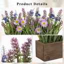 Artificial Lavender Flowers Arrangement in Rectangular Wood Planter Box, 10.6" Fake Potted Lavender Flowers with Daisies, Faux Lavender Plant for Centerpieces, Window Sill, Shelf, Home & Office Decor