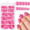 240pc Square Press on Nails Short Fake Nails Press ons with Glue&Adhesive Tabs, Hot Pink Acrylic Nails Press on Nails Square Nail Tips Petite Glue on Nails False Nails Artificial Fingernails