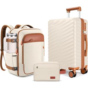 3 Piece Luggage Set with Travel Backpack, 20 PC Hardside Suitcase with Spinner Wheels, Flight Approved Carry On Luggage with YKK Zippers & TSA Lock