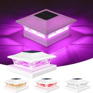 VOLISUN Solar Post Cap Light Outdoor Waterproof: RGB Color Changing - Solar Fence Cap Flashing Lights 4Pack White for 4x4 5x5 6x6 Wooden Vinyl Post