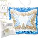 Tooth Fairy Pillow Kit for Girls and Boys - Tooth Fairy Evidence Kit with Tooth Fairy Bag - Multi Color Reversible Sequin and Large Pocket - Tooth Pillow with Letter & 2 Customizable Certificates (Blue)