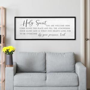 TQianJiang Christian Wall Art Holy Spirit You are Welcome Here Sign Religious Inspirational Decor 24"×10" Bible Verse Plaque Scripture Living Room Prayer Room Wood Framed Wall Hanging (Black)