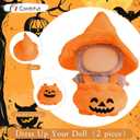 17cm Doll Clothes, Clothes for Dolls Outfit, Halloween Pumpkin Overalls Witch Hat for Dolls Accessories,Halloween Clothes Set for Doll (No Doll)(Orange Hat Pumpkin Clothes)