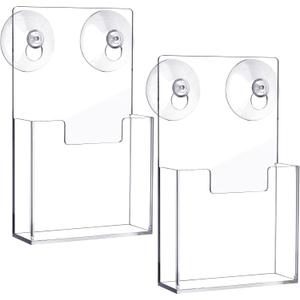 Thyle 2 Pcs Acrylic Brochure Holder with Suction Cups Wall Mount 5 x 7 Inch Window Clear Plastic Pamphlet Organizer Flyer Display Rack for Trifold Page Booklet Sticker Marketing Office Retail Shop