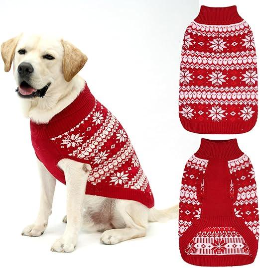 KOOLTAIL Cable Knit Dog Sweater Turtleneck, Cold Weather Pullover Classic Knitwear, Snowflake Pattern Thick Warm Winter Pet Clothes,Dog Christmas Sweater for Small Medium Large Dogs,Grey XL