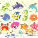 Wooden Peg Puzzle, Sea Creature Chunky Baby Puzzles, Colorful Wood Shape Puzzle Peg Board, Animal Knob Puzzles for Educational Toddlers 18 Months and Up, 11 Pieces