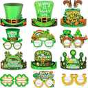 HOWAF St.Patrick's Day Eyeglasses Paper Hats for Green Party Photo Props,12pcs Irish Shamrock Paper Glasses Eyewear 12pcs St. Patrick's Day Crown Headband for Kids St.Patrick's Day Party Favors