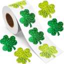 St Patricks Day Stickers, Shamrock Stickers Roll, Holographic Sparkly St. Patrick's Day Saint Patricks Day's Lucky Clover Self-Adhesive Laser Seal Labels Decor For Irish Party Envelope Cards Gift Bags
