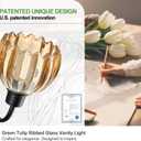 Bathroom Light Fixtures, 3-Light Black Vanity Light with Ribbed Amber Tulip Glass Shades, 20-Inch Bathroom Lighting Over Mirror for Bedroom, Living Room, Hallway (Bulbs Not Included)