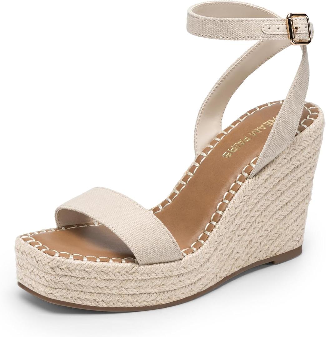 DREAM PAIRS Women's Open Toe Platform Sandals Adjustable Buckle Ankle Strap Comfortable Summer Espadrille Wooden Heeled Wedge Fashion Dressy Shoes,Size 7,Natural,SDWS26008W