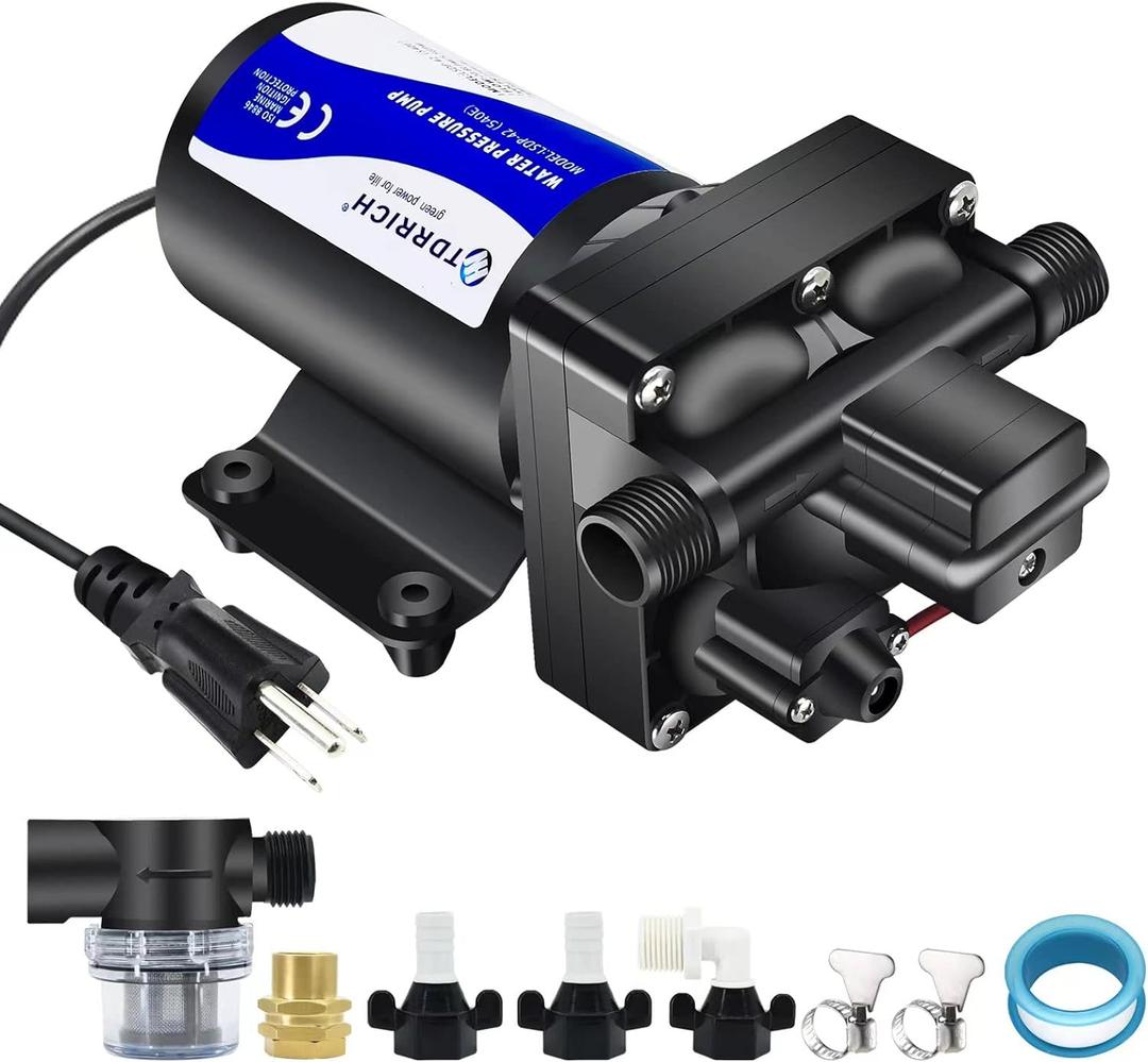 TDRRICH Water Pressure Booster Pump for House110V RV Water Transfer 5.5GPM 30PSI-75PSI Self-priming Pump,Diaphragm Power Water Pumps for Boats Inline Garden Hose Lawn Camper Sprinkler Irrigation
