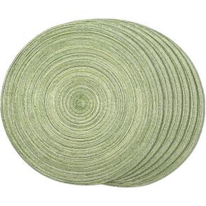 FunWheat Round Braided Placemats Set of 6 Place mats for Dining Tables Woven Heat Resistant Table Mats 15 inch (Light Green)