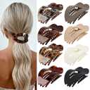 Flat Hair Clips for Women - Stylish French Lay Down Flat Claw Clips for Thick Thin Hair, Comfortable Curved Large Flat Clips, Leopard Print Non-Slip Strong Hold Hair Accessories, Tortoise Pack of 8 (Style 1)