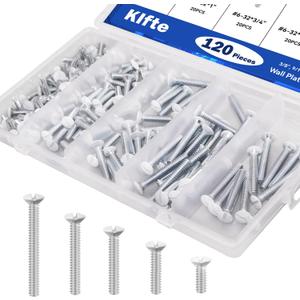 120 pcs Wall Plate Screws, White Outlet Screws 6-32 Thread Light Electrical Cover Panel Switch Plate Screws 5 Length Sizes (3/8", 9/16", 3/4", 1", 1.2")