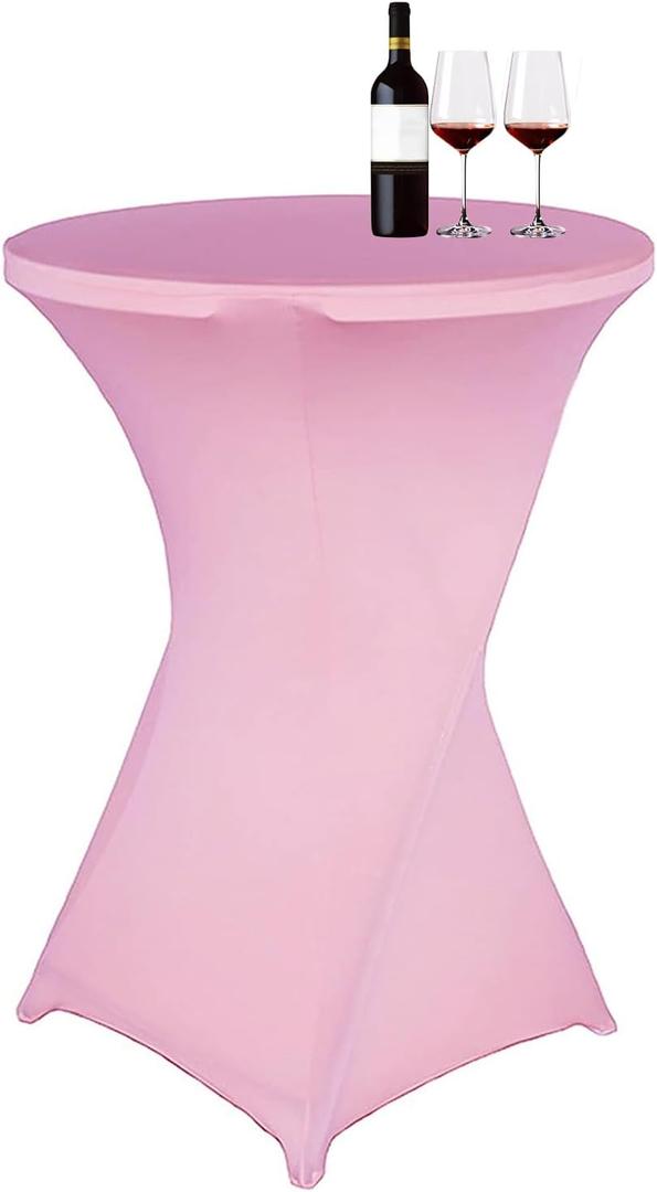 Deisy Dee 32" x 43" Cocktail Spandex Stretch Round Tablecloth Table Cover for Wedding Party Decoration (Pink)