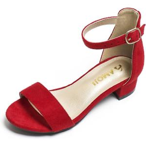Amoji Girls High Heels Kid Ankle Strap Dress Shoes Wedding Party for Little Kid Big Kid 412 (1 Big Kid, Singlered)