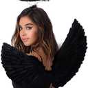 Angel Black Wings and Halo Angel Costume for Girls Kids Women Halloween (Black)