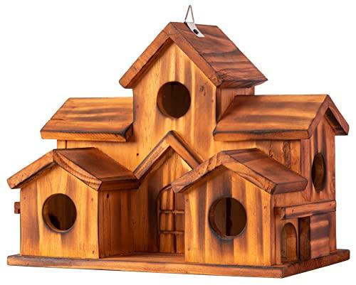 COLEBA Bird Houses for Outside,Outdoor 5 Hole Bird House Room for 5 Bird Families Bluebird Finch Cardinals Hanging Birdhouse for Garden (Brown - Set of 1)