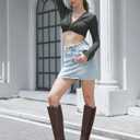 TEAIEUI Knee High Boots for Women Flat Square Toe Chunky Block Low Heel Side Zipper Soft-Soled Tall Long Boots