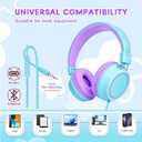 Olyre Kids Headphones, Toddler Headphones with Cord for School Plane Travel, Lightweight Stereo Wired Children Earphones with HD Microphone for Boys Girls for PC Cellphone Tablet(Icy Mint Blue/Purple)