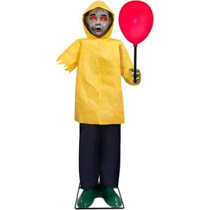 Halloween Decorations Outdoor, 4 Ft Life Size Animatronics Prop with Glowing Balloon, Sound-Activated Sensor, Scary Decor for Home Party Indoor Outside Garden Lawn Grave Yard