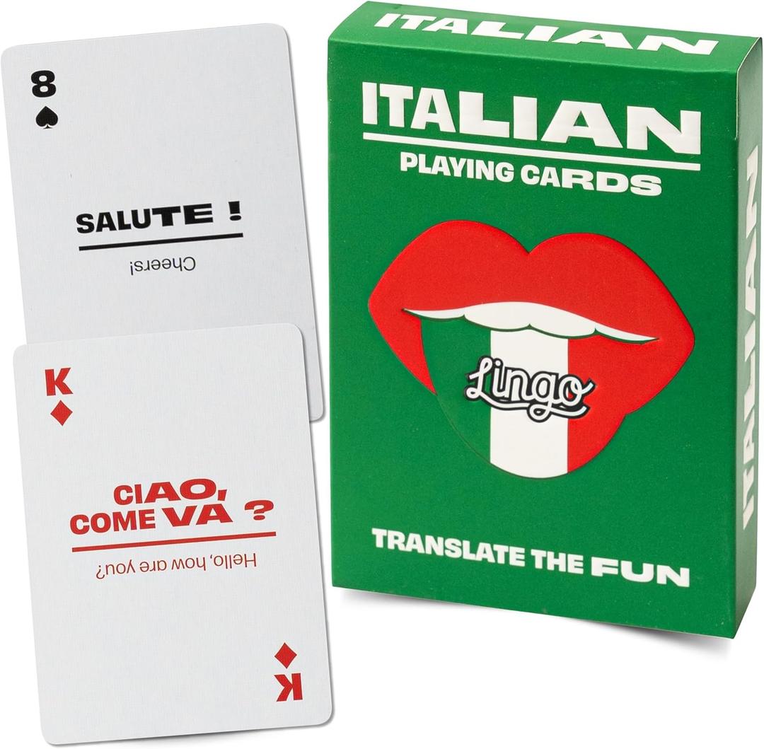 Italian Lingo Playing Cards | Travel Flashcards | Learn Italian Vocabulary in A Fun & Easy Way | 52 Essential Translations