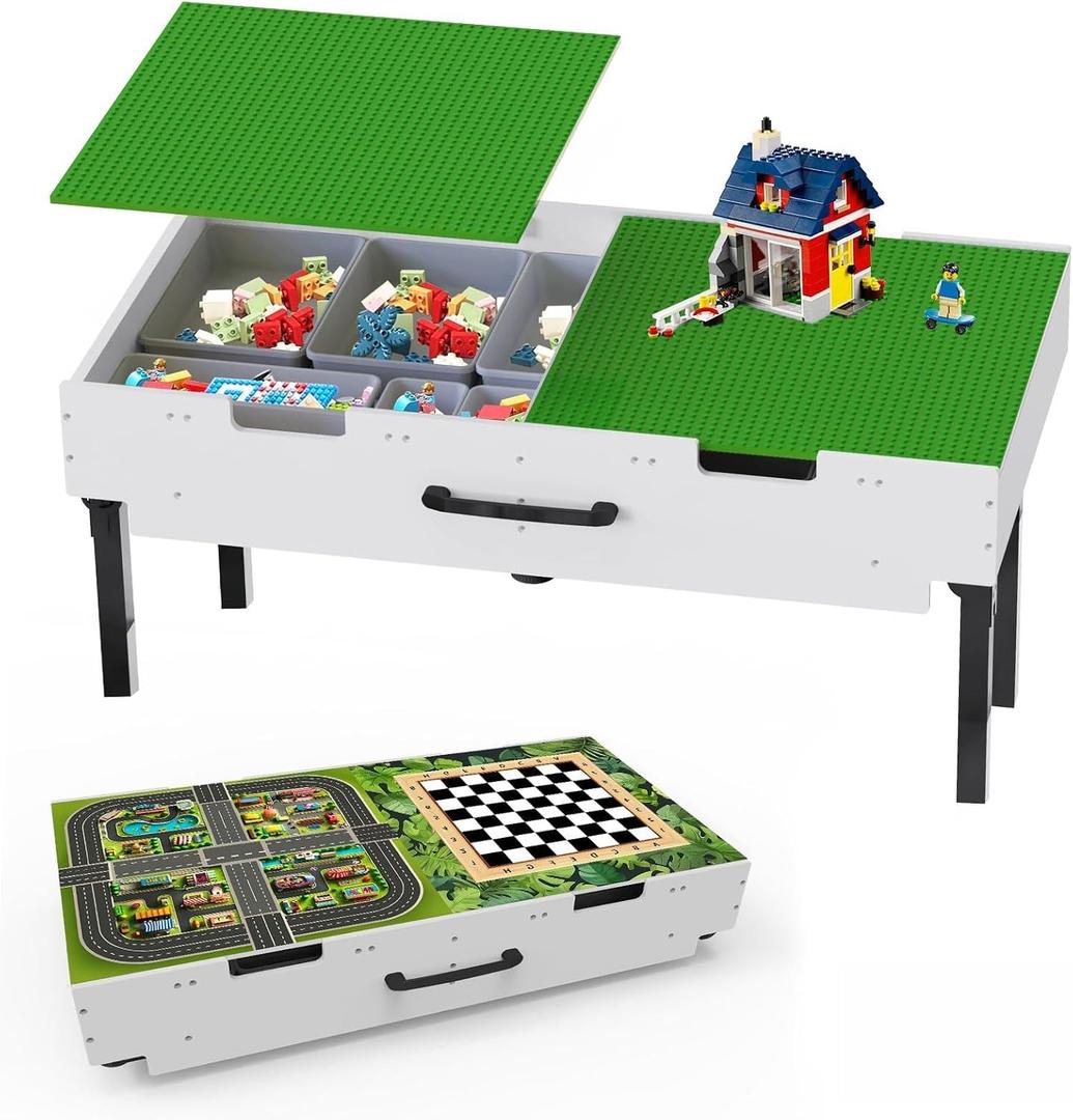 3in1 Table with Storage,Wooden Kids Activity Table for Lego,Building Block