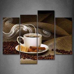 Brown A Cup Of Coffee And Coffee Bean Wall Art Painting Pictures Print On Canvas Food The Picture For Home Modern Decoration | Large