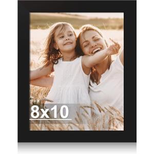 8x10 Picture Frame, Made of Real Glass and Wooden Frame, Horizontal and Vertical Display for Wall or Tabletop (Black)