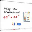 Magnetic Dry Erase White Board - 46 x 33 Inch Whiteboard for Wall - 4 x 3 Large Wall-Mounted Board with Silver Aluminum Frame, 1 Magnetic Eraser, 2 Pens, 1 Detachable Marker Tray, 6 Magnets