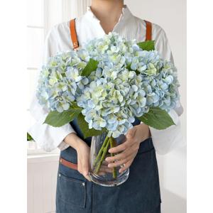 JINWOE Light Blue Hydrangea Artificial Flowers,4Pcs 20" Real Touch Lifelike Silk Artificial Hydrangeas, Full Fake Flowers for Bouquet Table Centerpieces Spring Wedding Indoor Home