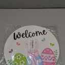 YUNKKIN Easter Wreath Easter Door Decorations Cute Eggs Bunny Ears Hanging Sign Butterfly Wooden Wreaths for Front Door Hanger Welcome Sign for Porch Wall Indoor Home Decor