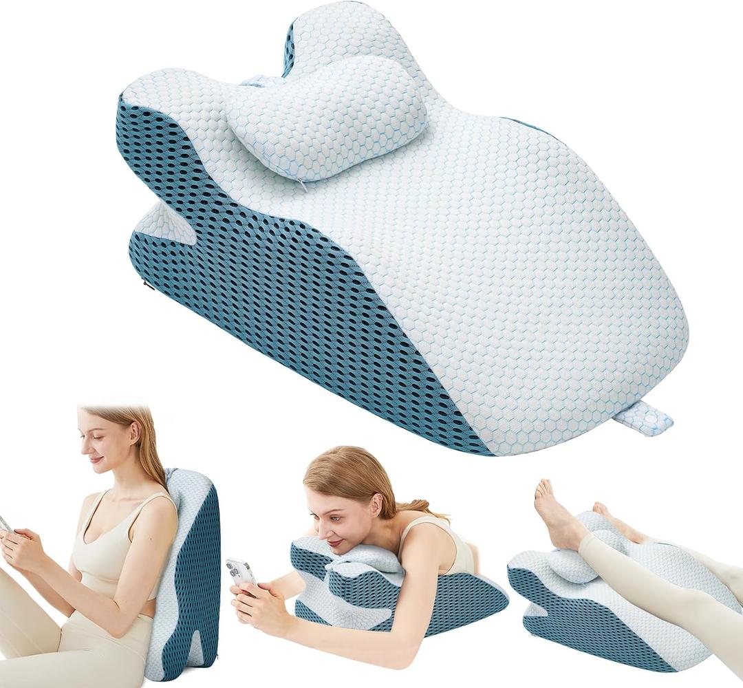 Ergonomic Memory Foam Wedge Pillow, Reading Pillow Wedge Weight Limit Under 165 lbs, Prone Pillow with Adjustbale Support Pillow Zipper Cover for Female Reading Relaxing Back Pain Relief