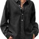Cicy Bell Womens Oversized Denim Shirt Jean Jacket 2026 Spring Fashion Button Down Shirts Long Sleeve Tops Trendy Shackets (Black, L)