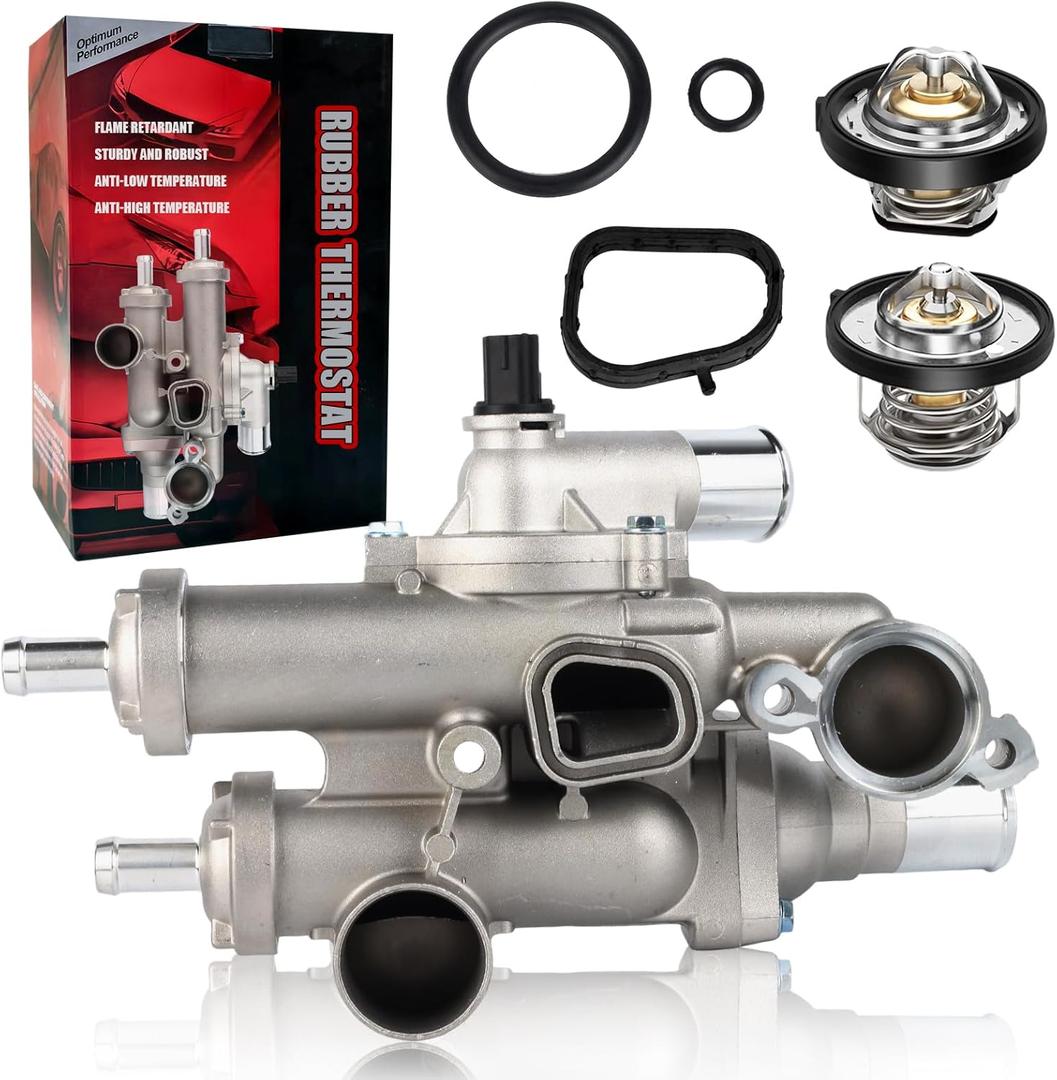 68003582AB Upgraded Aluminium Engine Coolant Thermostat Housing Assembly Compatible with Chrysler 200 Sebring Dodge Avenger Caliber Journey, Jeep Compass Patriot Replaces 6508355AA, 4884571AB, 902-319