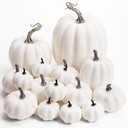 DomeStar 16PCS White Fake Pumpkins for Decorating, Faux Pumpkins Fall Harvest Decor, Halloween Decorations, Thanksgiving Table Centerpieces and Baby Shower Decor