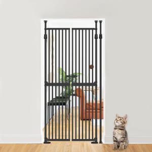 71" High Extra Tall Aluminum Pet Gate, No-Trip Double Door & Auto Close Safety Cat Gate, Jump-Proof & No Drilling Needed,The Ultimate Tall White Cat Gate for Doorways.1.3 Narrow Bar Spacing White. (Black)