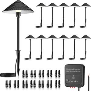 LED Low Voltage Pathway Lights 5W 2700K LED Outdoor Landscape Lighting with Photocell 12-24V Cast-Aluminum Low Voltage Lights IP66 Waterproof Landscape Spotights for Path Garden Yard,12 Pack