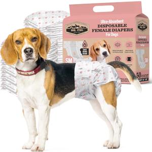 Dr Pol Dog Diapers for Female Dogs | Disposable Pet Diapers with Wetness Indicators | Adjustable Fit | Leak Protection & Super Absorbent | Perfect for Heat Cycles & Training Accidents | Pack of 50 (SM Waist Size 12 - 20 in)