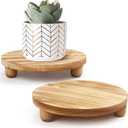 Wood Riser for Decor, 2 Pack Wood Pedestal Stand for Display, Round Wooden Tray for Kitchen Counter, Wooden Pedestal Stand for Plant Pot Indoor