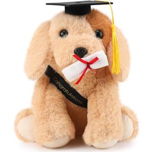 10 Inch 2025 Graduation Gift Dog Stuffed Animal Plush Golden Retriever with Diploma Tassel Graduation Hat Embroidered Blessings Preschool Kindergarten Gift for Friends, Relatives, and Kids, Pack of 2