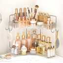 Corner Bathroom Counter Organizer 2 Tier Bathroom Organizers and Storage Countertop with Hooks Skin Care Exquisite Vanity Organizer Countertop Bathroom Storage Dresser, Kitchen-Clear