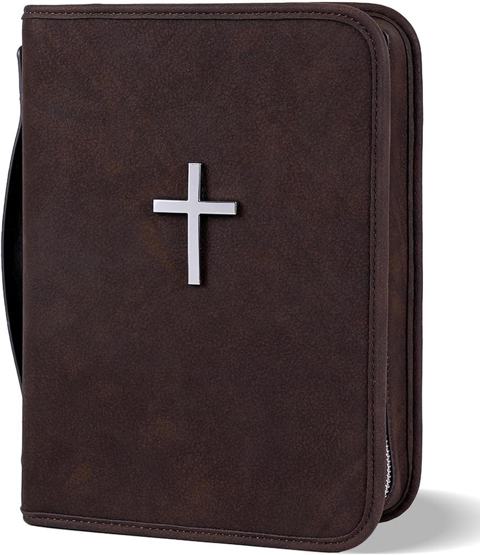 Vegan Leather Bible Cover Case, Bible Bag with Phone Pocket, Bible Case for Men Women, Christian Gift Box Packaging (Brown)