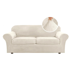 H.VERSAILTEX Real Velvet Plush 3 Piece Stretch Sofa Covers Couch Covers for 2 Cushion Couch Sofa Slipcovers Width Up to 90 Inch Feature Thick Soft Stay in Place (Large Sofa, Ivory)