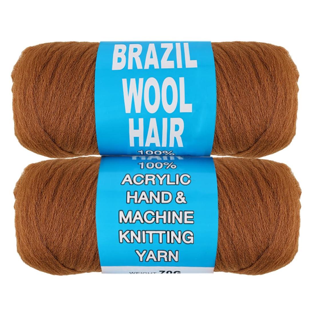 2 Roll Golden Brown Brazilian Wool Hair Yarn for Senegalese Twist Box Braids Faux Locs Jumbo Braids African Hair Braiding Twist Wraps Synthetic Hair Extensions 70G/Roll(Golden Brown#)