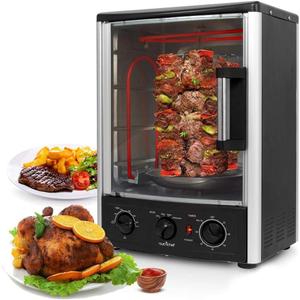 Nutrichef Vertical Countertop Oven with Rotisserie, Bake, Broil, & Kebab Rack Functions - Adjustable Settings - 2 Shelves - 1500W - Thanksgiving Turkey - Includes Grill, Kebab skewer racks & bake pan