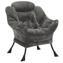 Fabric Lazy Chair for Adults, Oversized Upholstered Sofa Chair, Plush Comfy Lounge Chair with Large Side Storage Pocket, Thick Padded Reading Chair for Living Room, Bedroom, Office, Dark Gray