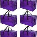 STOWM 6 Pack Moving Bags Heavy Duty, Extra Large Moving Bags, Moving Supplies, Storage Bags with Handles and Zippers, Waterproof Totes for Storage Saving Packaging Shipping and Travel(Laser Purple)